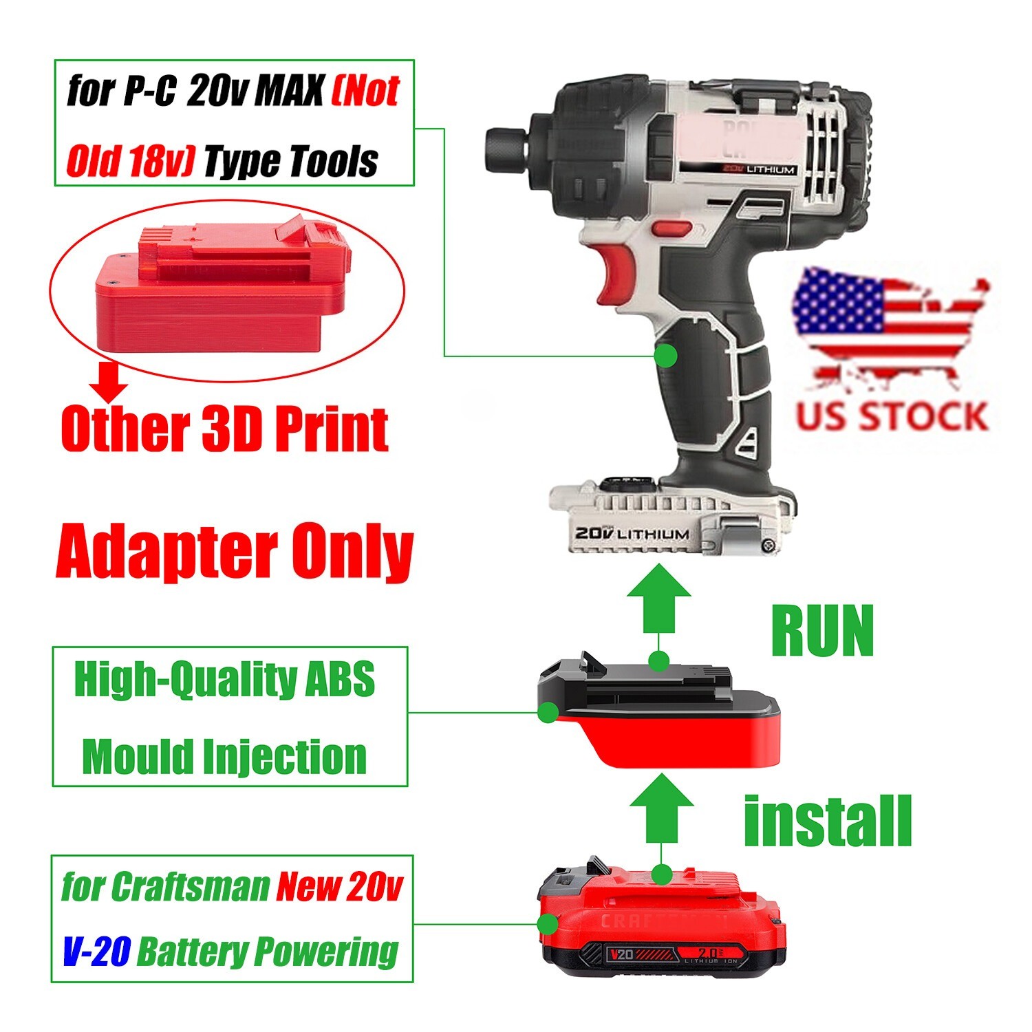 1x Adapter for Porter Cable 20v MAX Tools To for Craftsman V20 NEW 20v Batteries