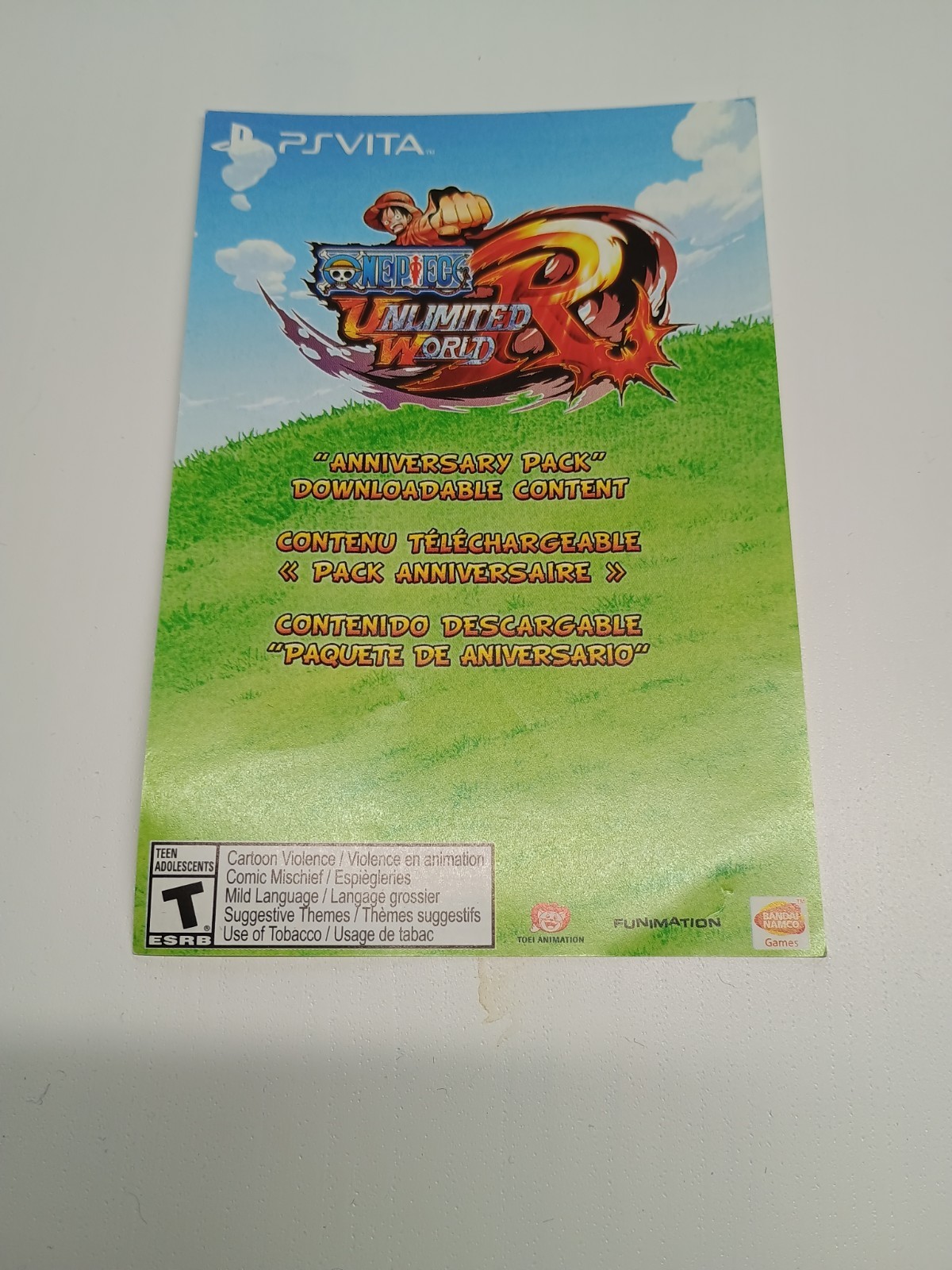 One Piece Unlimited World R Red Day One Edition PlayStation PS Vita Dlc Insert