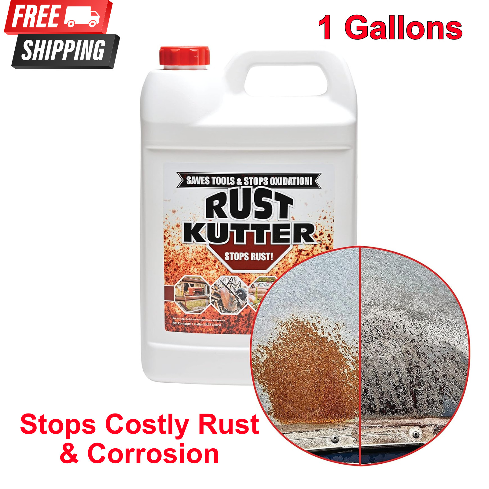 Rust Kutter Stops Rust & Converts Rust Spots, Ready to Paint, 1Gallon, USA Made