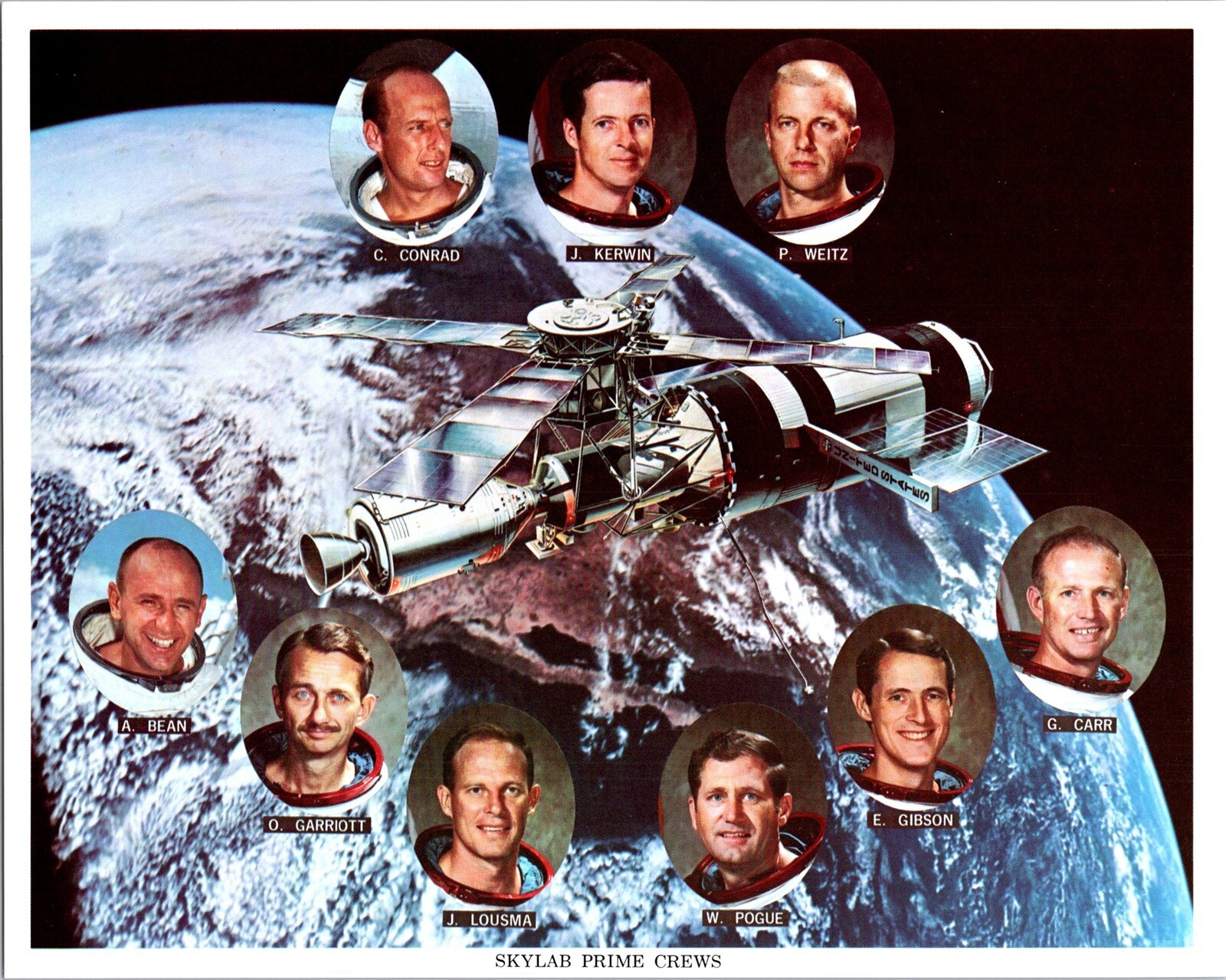1973 GIANT POSTCARD  SPACE SKYLAB PRIME CREW  GARRIOT KERWIN  GIBSON CARR WEITZ