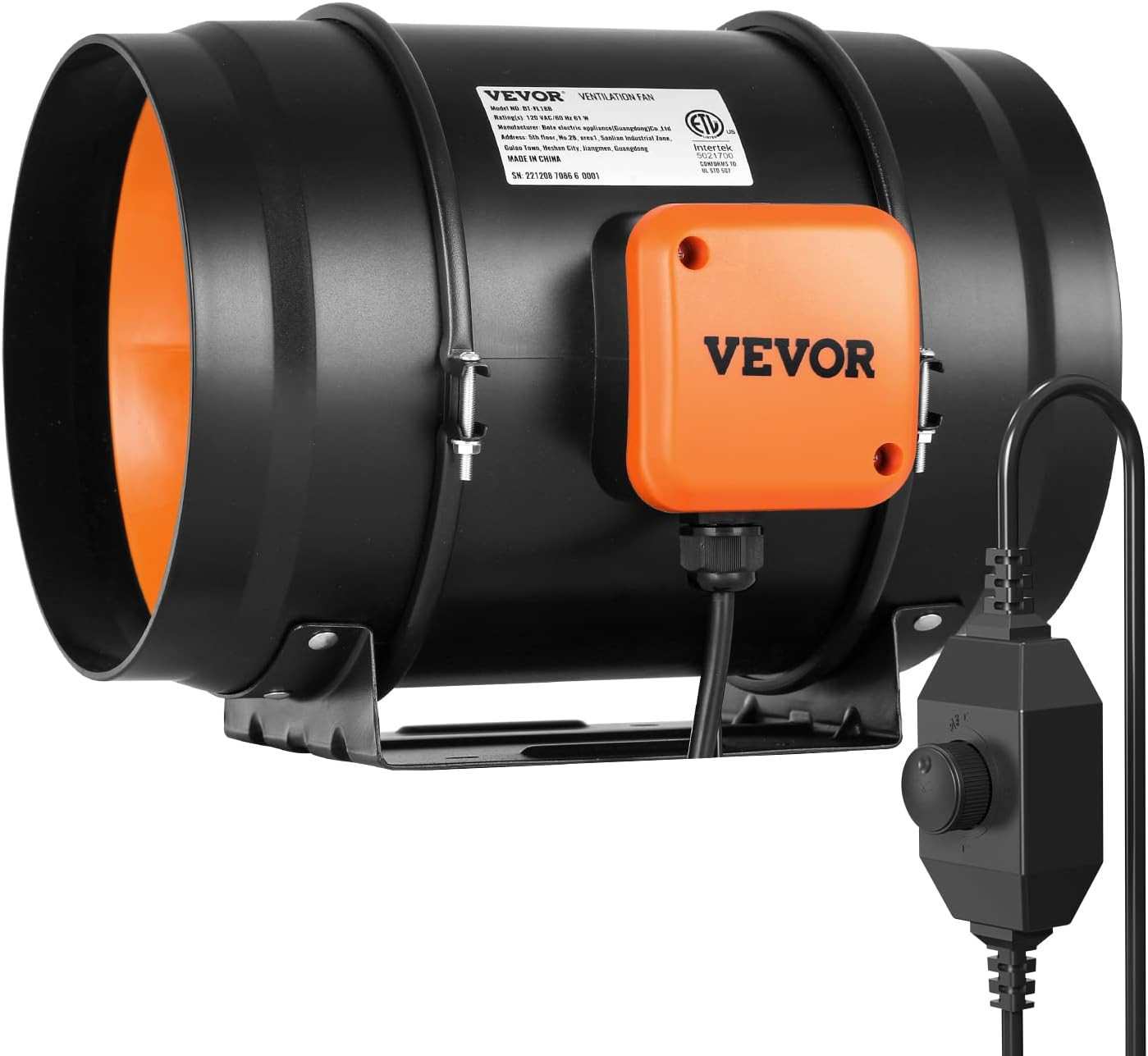 Inline Duct Fan, 8-Inch 750 CFM with Variable Speed Controller, Quiet Ac-Motor V