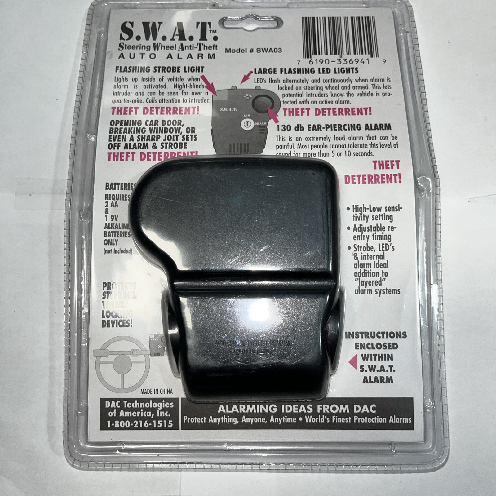 S.W.A.T. Steering Wheel AntiTheft Auto Alarm With 3 Theft Deterring Features-S