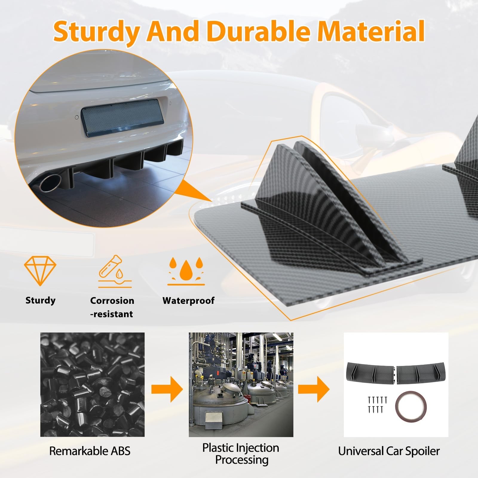 Universal Rear Diffuser Shark Fin 31inch ABS Car Rear Bumper Diffusers 5 Fins...