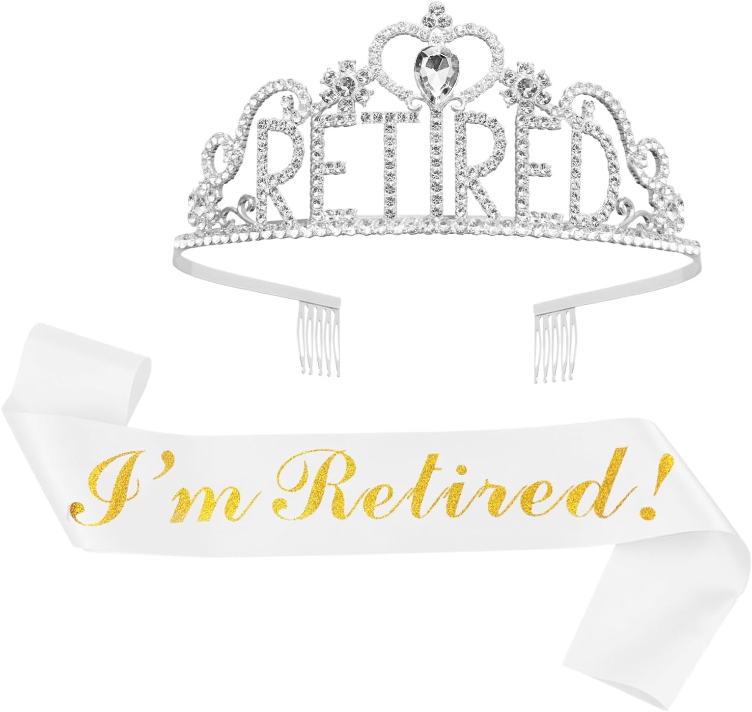 JETKONG Retirement Party Decorations Retired Tiara/Crown, Sash Silver