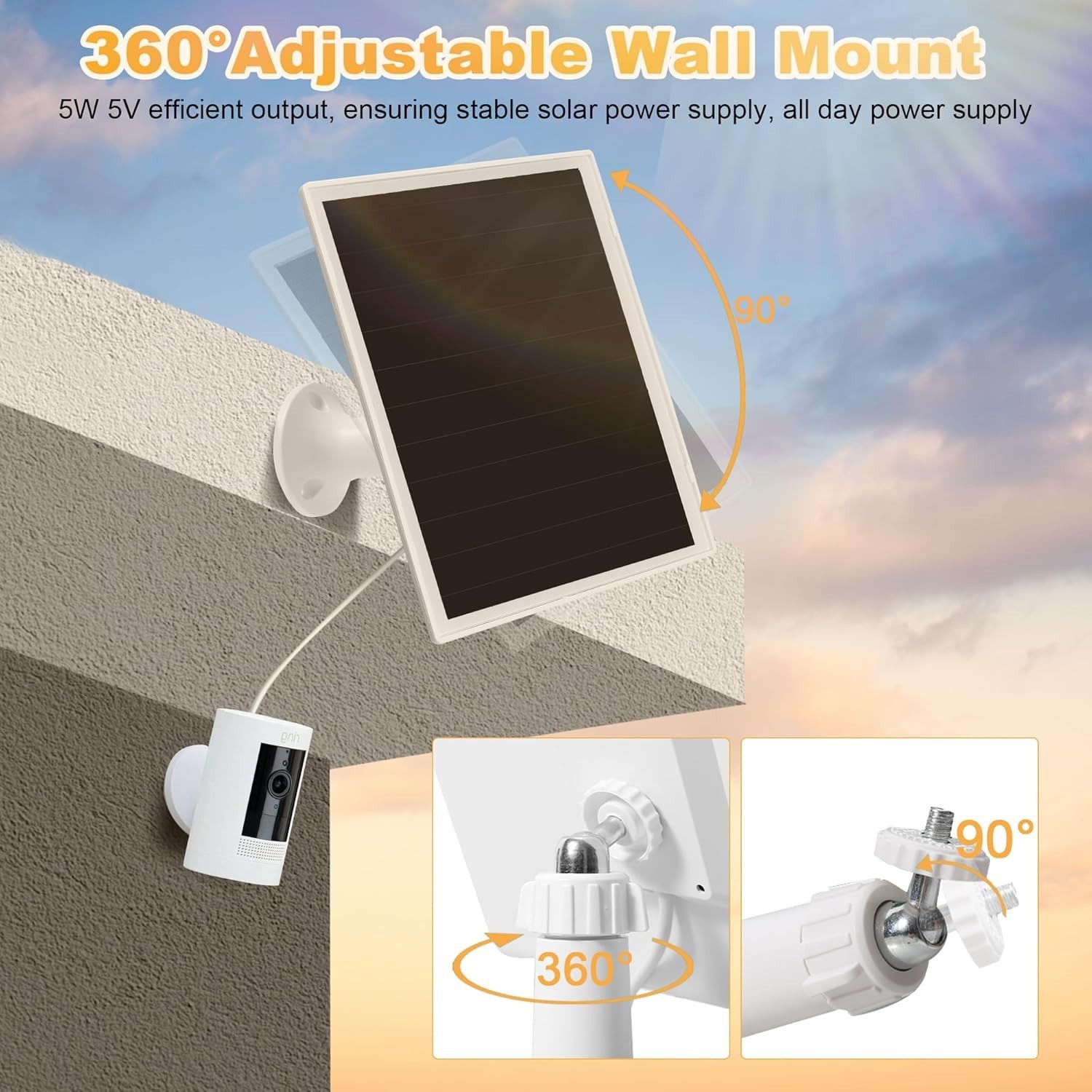 Fast Charging Solar Panel for Ring Camera - Waterproof & Easy Installation