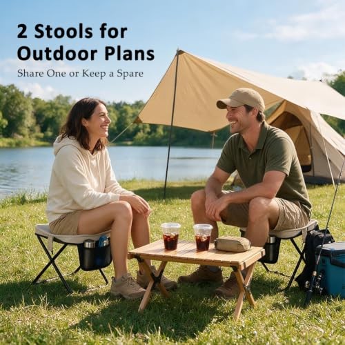 Collapsible Stool 2 Pack, Portable Folding Camping Stool with Large Fabric