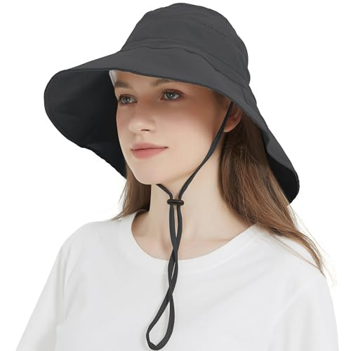 Women's Sun Hat with Neck Flap, UPF 50+ UV Protection Wide Brim One Size Black