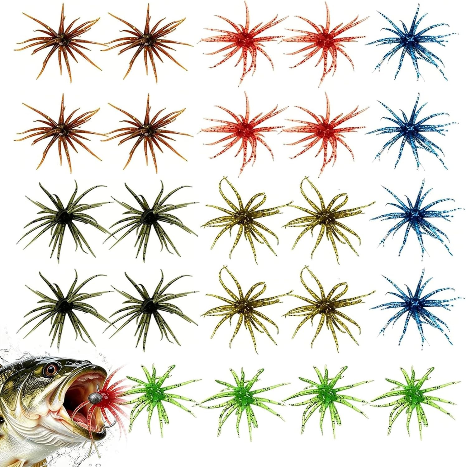 12/24 Pcs Sea Urchin Bait for Bass Fishing Lures, TPR Soft Plastic Fishing Lure