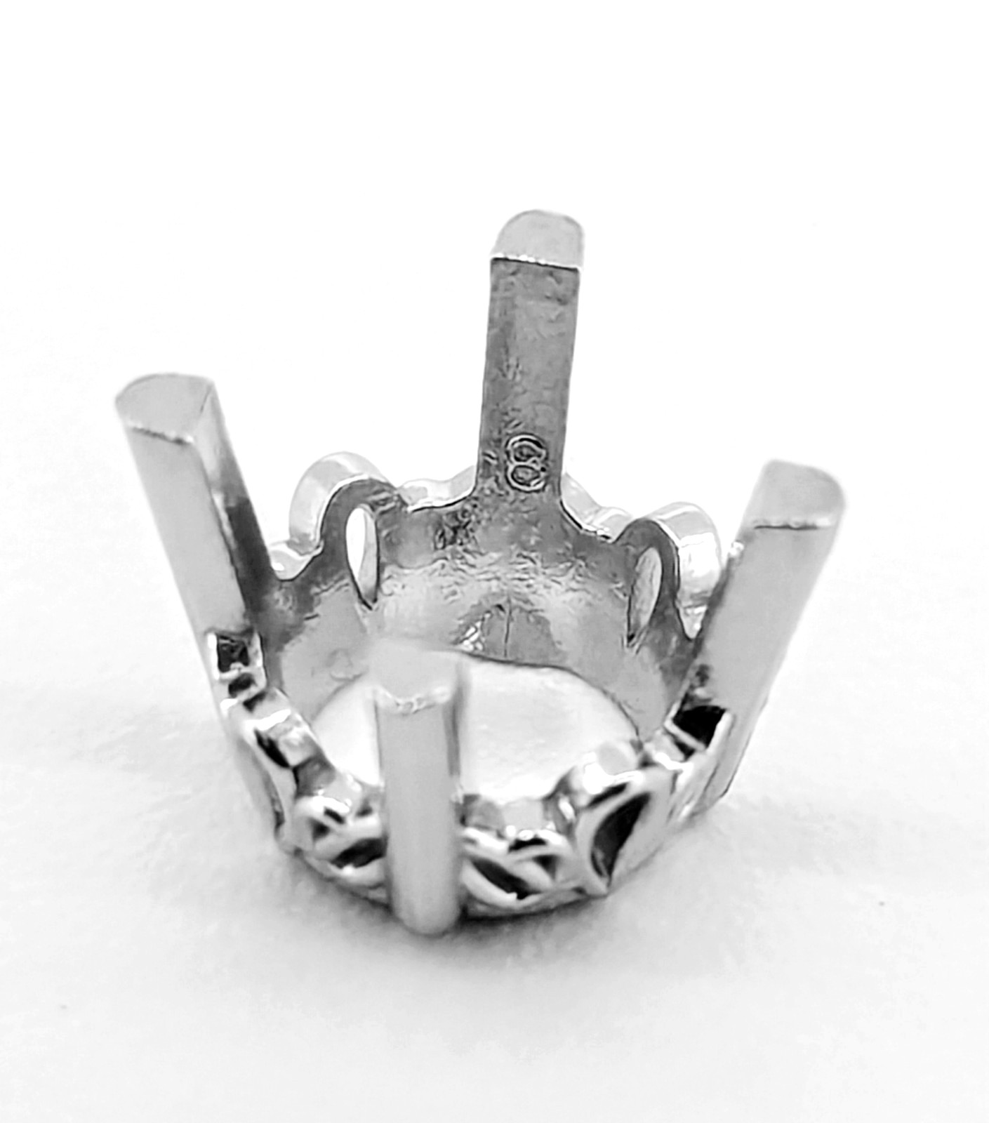 7mm 14K White Gold Round Basket Scroll Setting Mounting 4 Prong