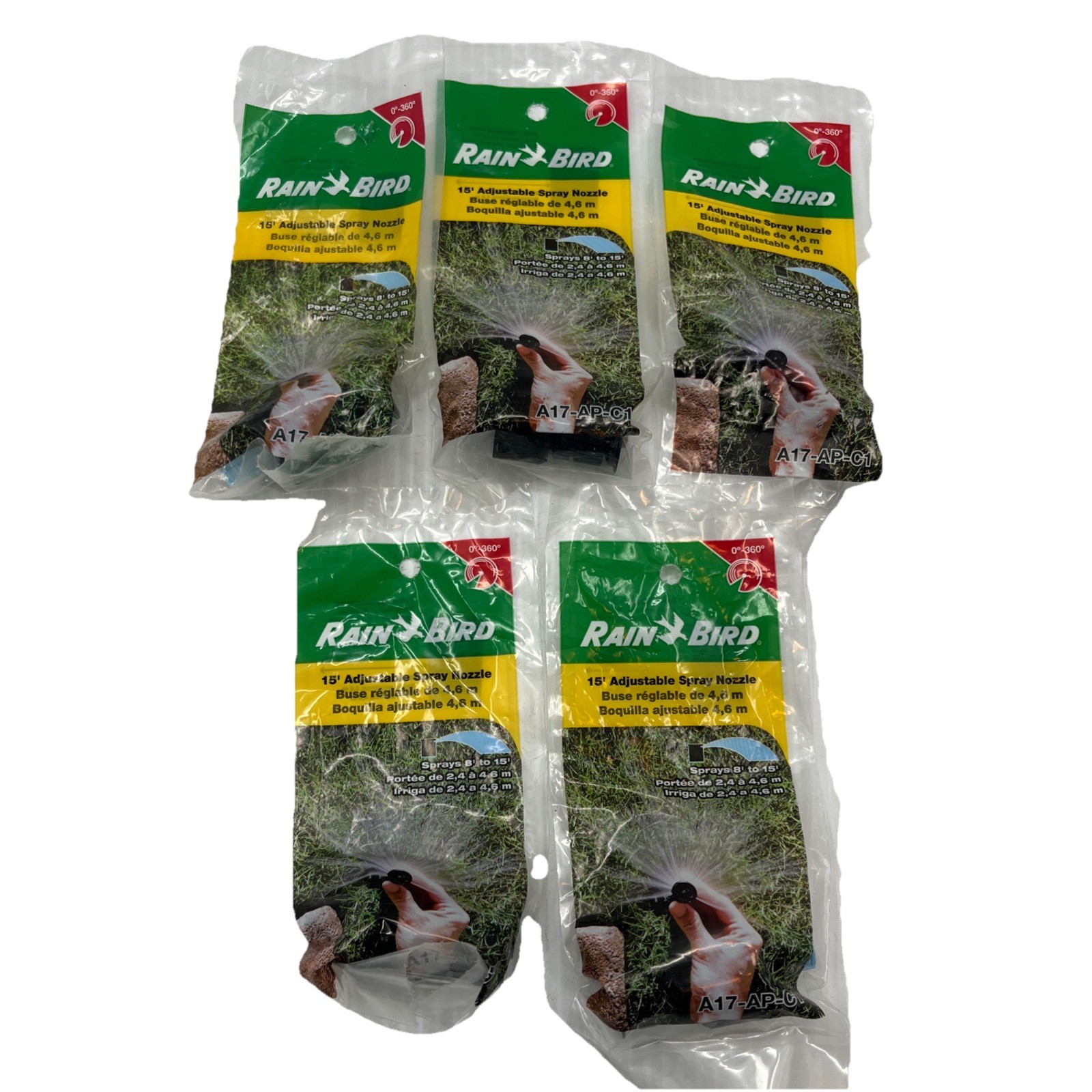 Lot Of 5 Rain Bird 15’ Adjustable Spray Nozzles 8' to 15' 0-360° A17-AP-C1 {1}