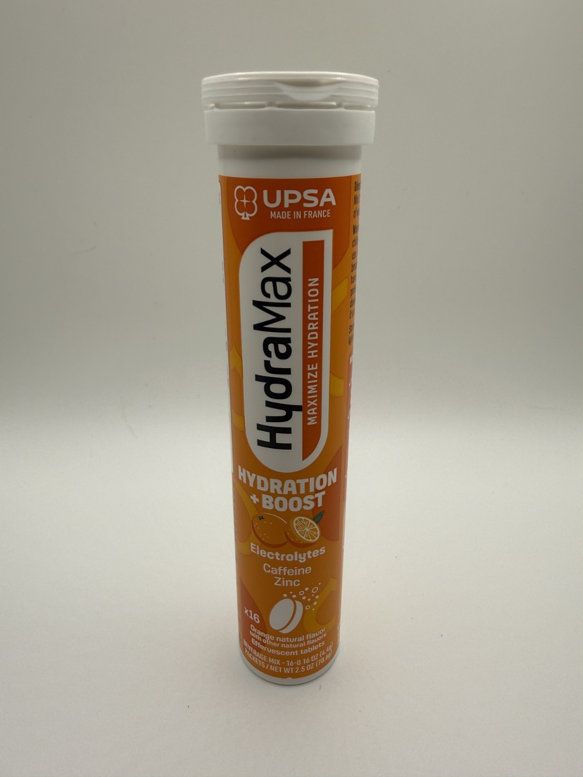 UPSA HydraMax Hydration + Boost Orange Electrolytes Caffeine Zinc 16 ct - New