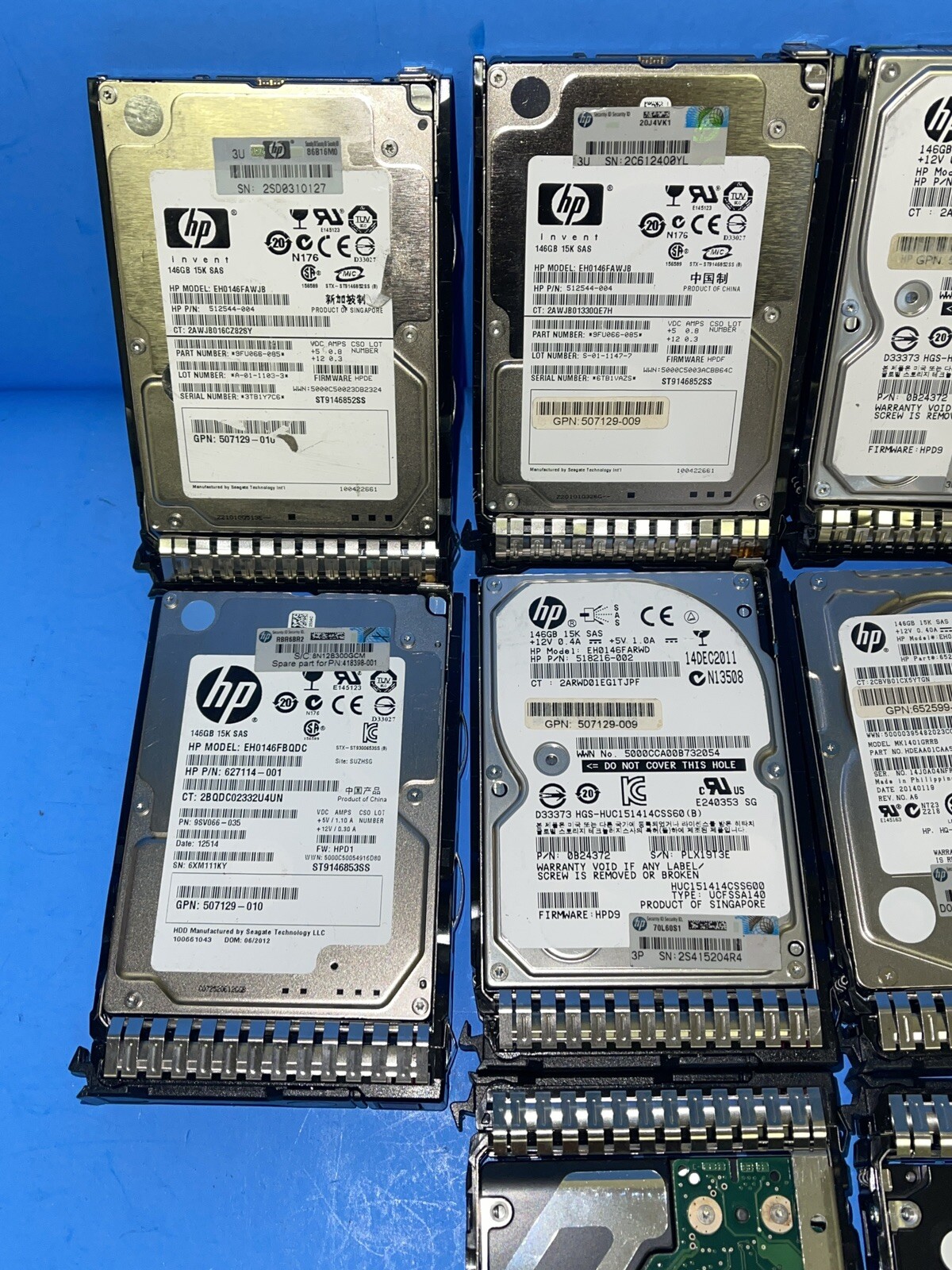 "LOT OF 10" HP ASSORTED MODELS & PART NUMBER 146GB SAS 15K/10K HDD "NO CADDIES
