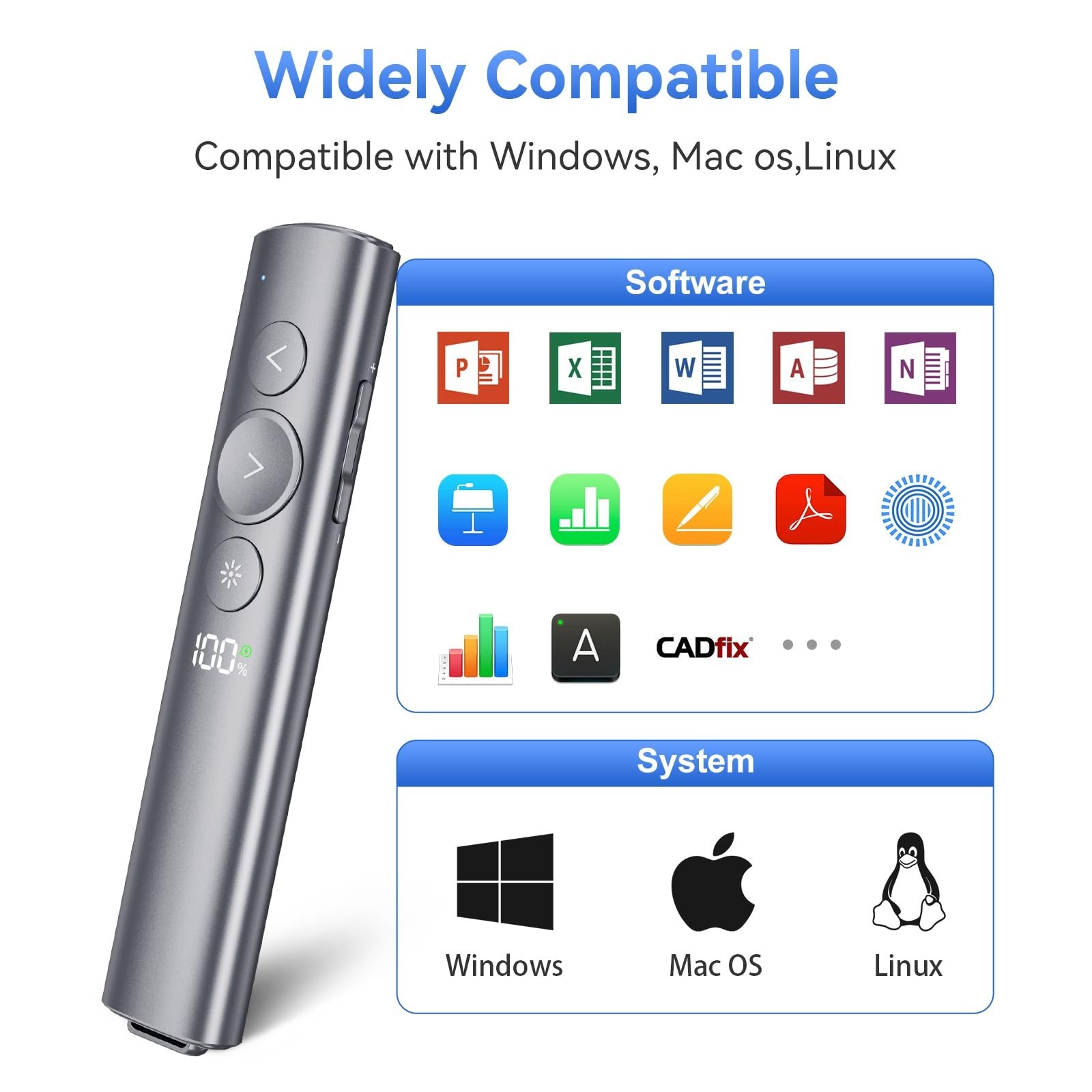 Wireless Presentation Clicker with Red Laser Pointer - USB-A & USB-C Remote for