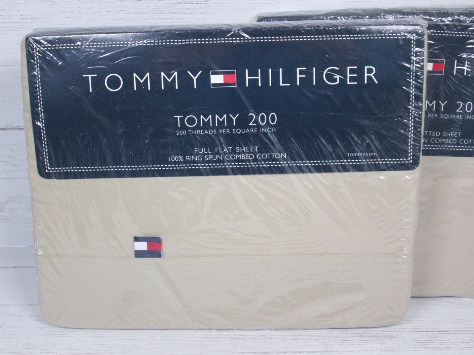 Vintage Y2K Tommy Hilfiger Full Flat Fitted Sheet Set Khaki 100% Cotton Preppy