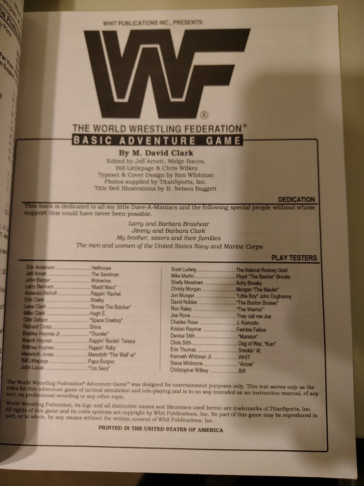 Whit Pub WWF RPG WWF - World Wrestling Federation Basic Adventure Game VG
