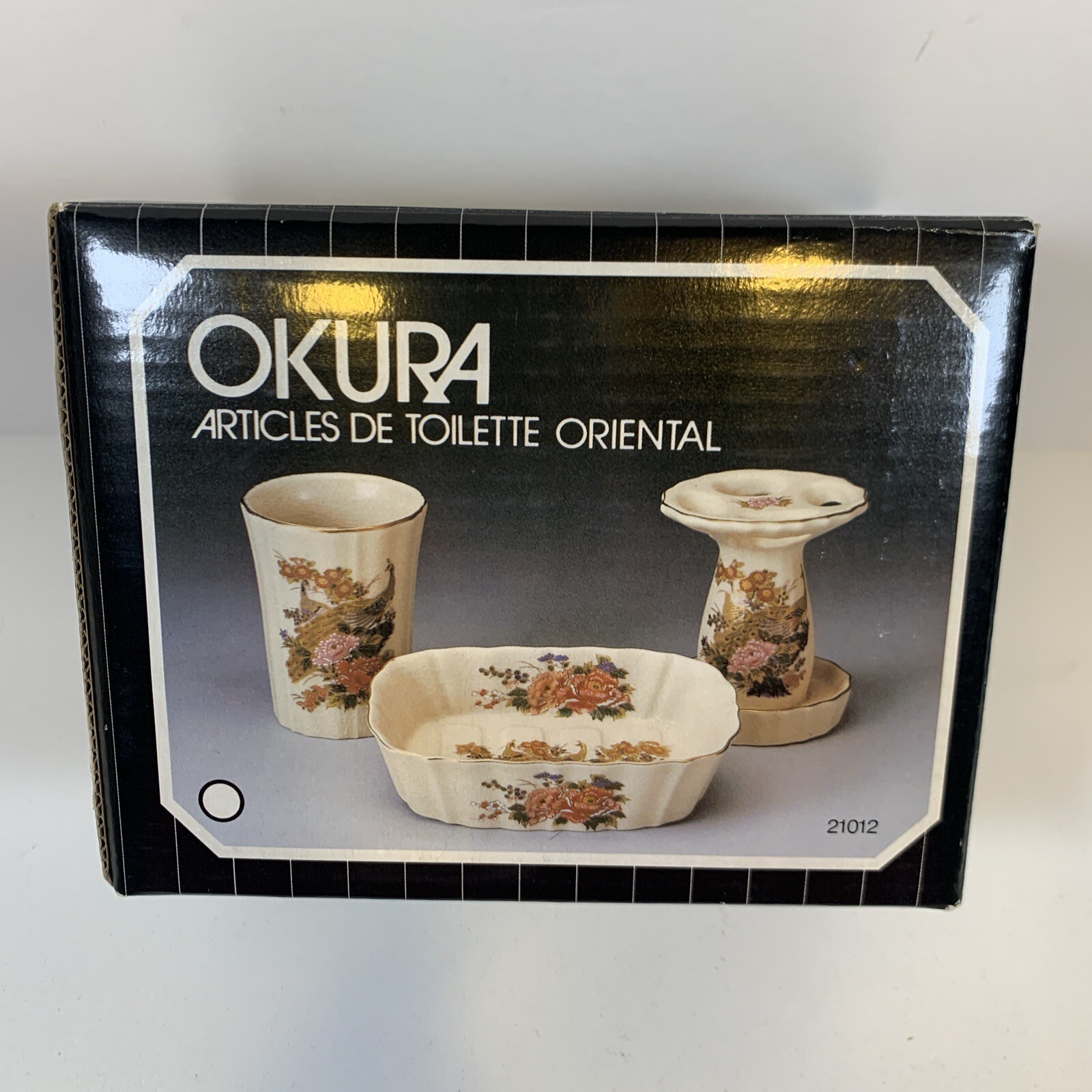 Okura Oriental 3-Piece Bath Set Floral - Vintage 1985 - Made in Japan