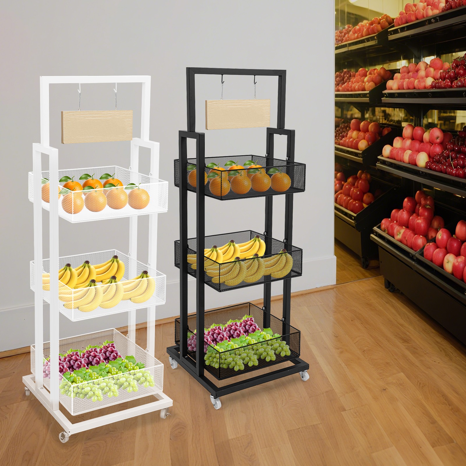 3 Tier Retail Display Stand Metal Merchandise Display Rack Store Shelf W/ Wheels
