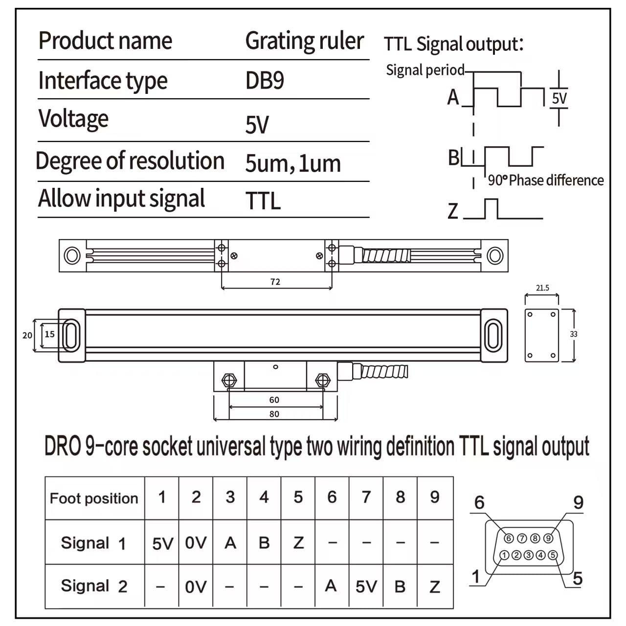 Digital Readout 2 Axis DRO Display Linear Optical Linear Scale Encoder 5Um 300Mm