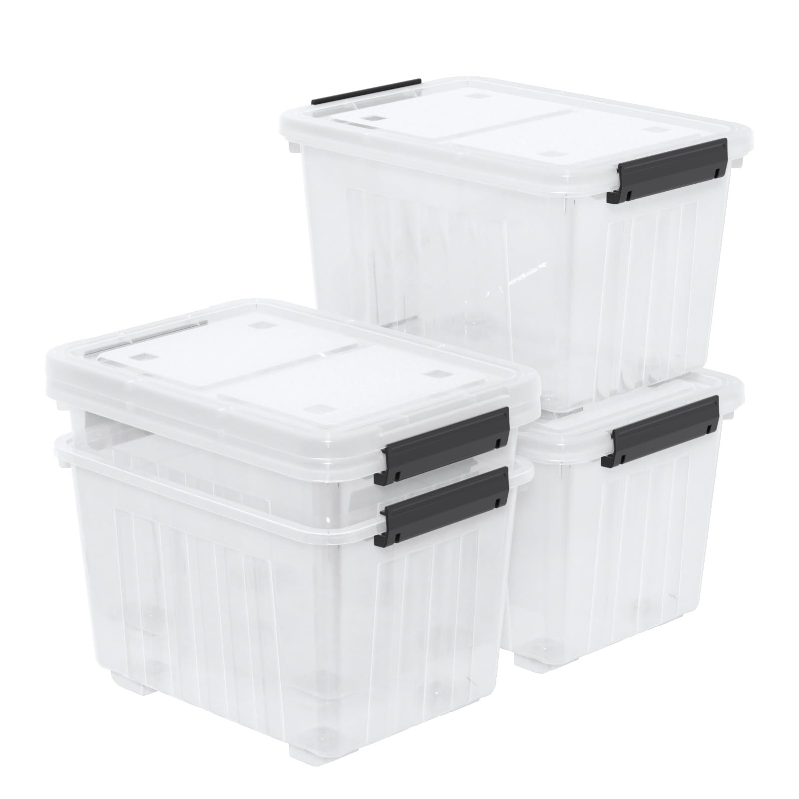 30 Qt Clear Wheeled Storage Bins with Latching Lids, Latching Box
