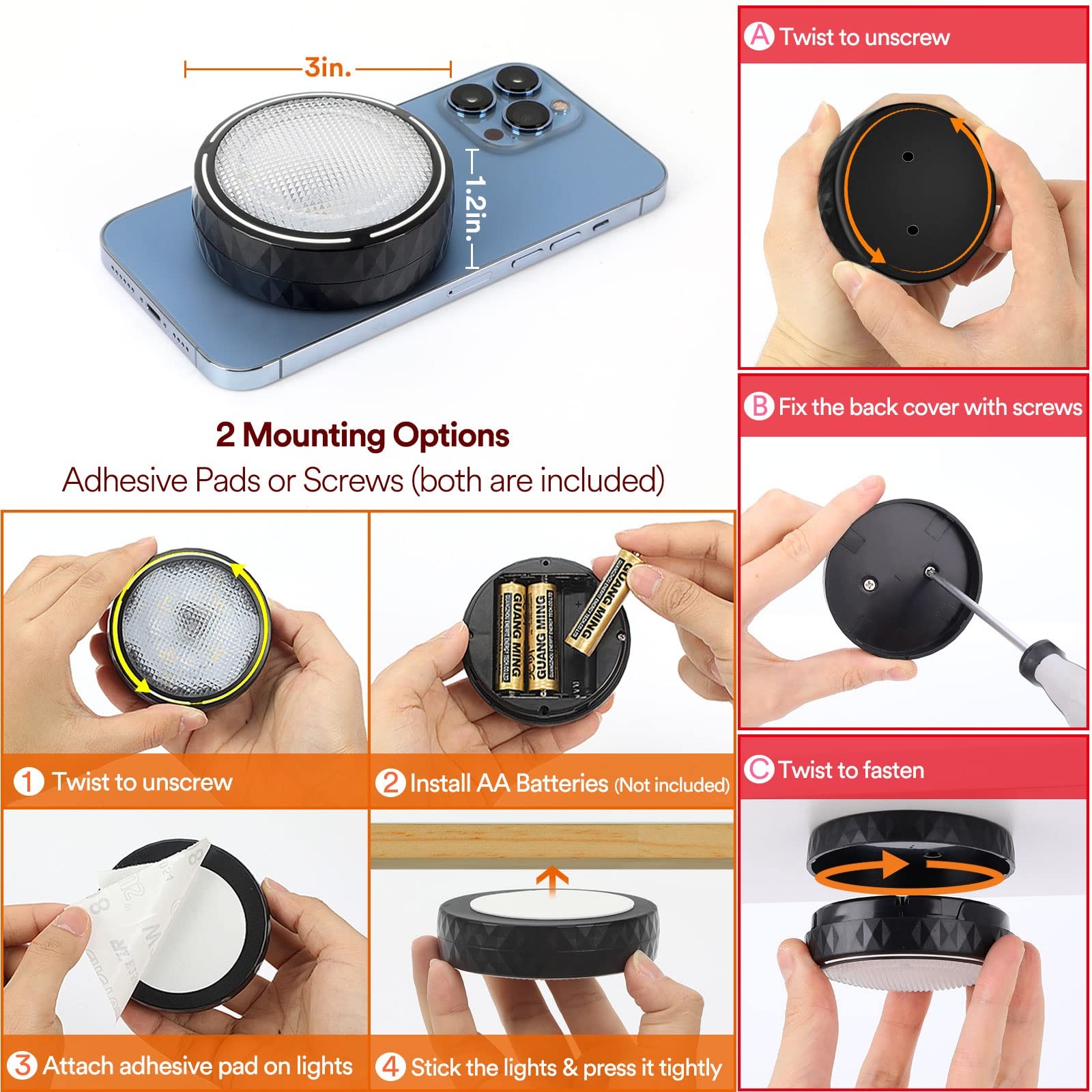 Puck Lights with Remote Control, Battery Operated Wireless Closet Light, Unde...