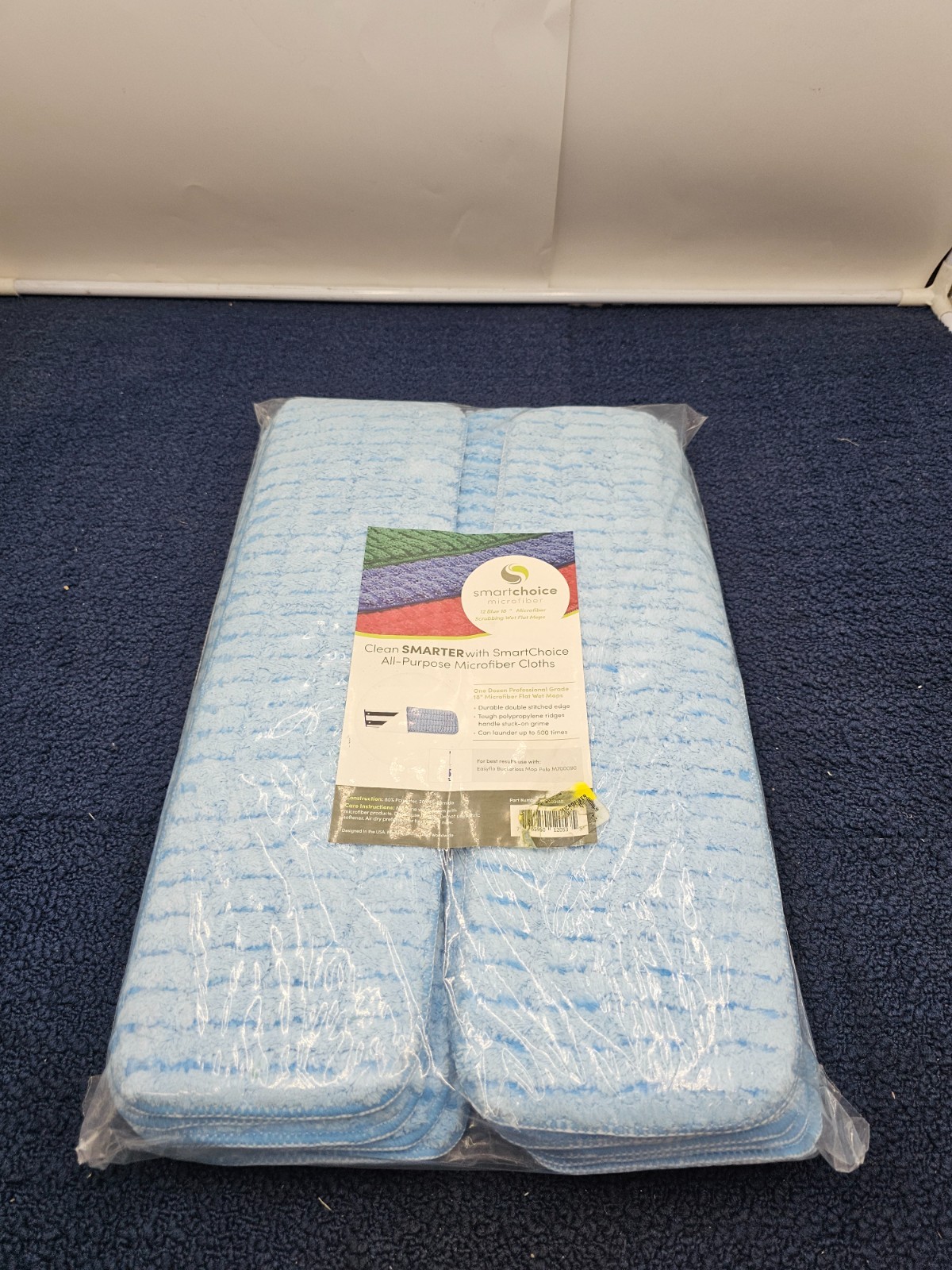 (QTY 12) Smart Choice M800018B All-Purpose Microfiber Cloths 18" Blue