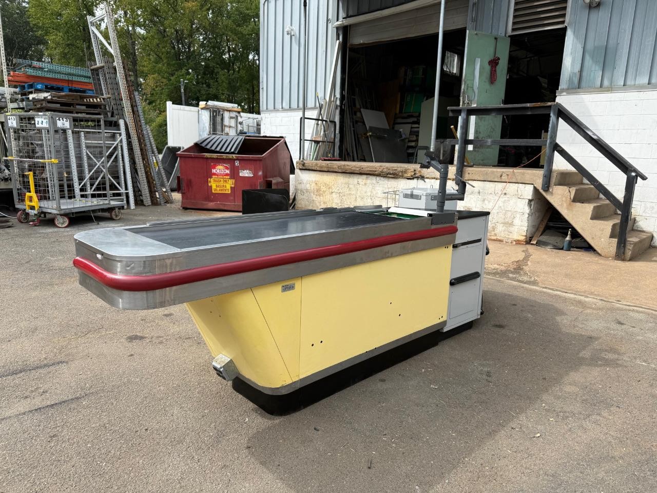 CHECKOUT COUNTER & BAG CAROUSEL Electric Belt Check Lane Grocery Store Fixtures