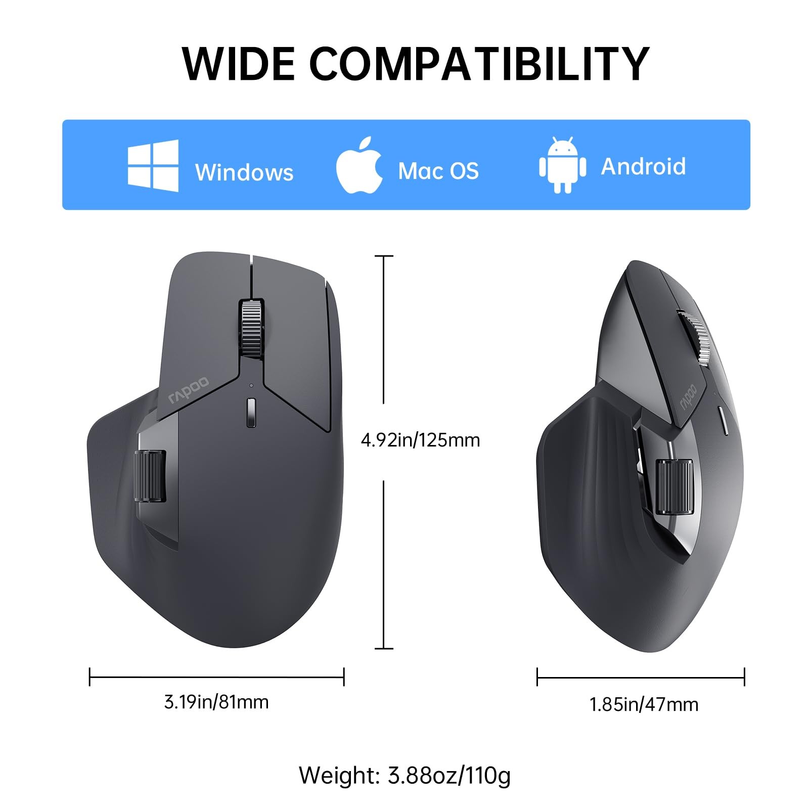MT760 Multi-Device Wireless Mouse, Bluetooth 5.0 and 2.4G Multi-Mode Connecti...