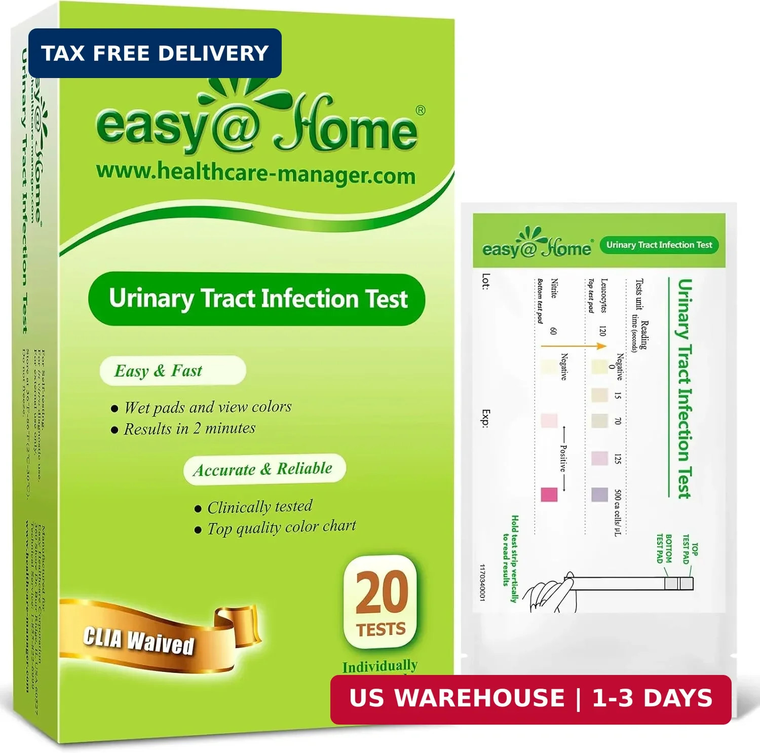 Easy@Home 20 Individual Pouches Urinary Tract Infection FSA Eligible Test Strips