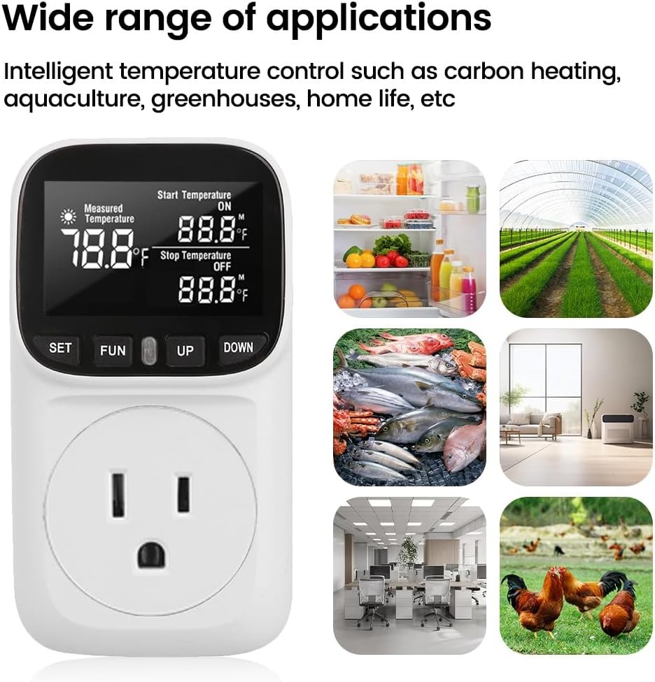 Diymore 1800W Digital Temperature Controller Plug in Thermostat Outlet White