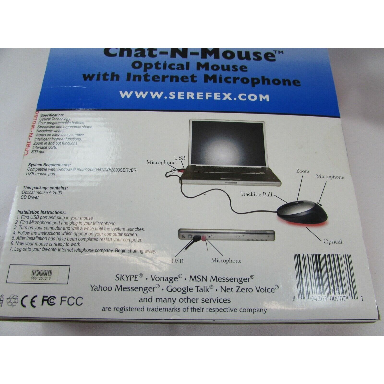 Vintage Serefex Chat N Mouse Optical Mouse With Internet Microphone 32267