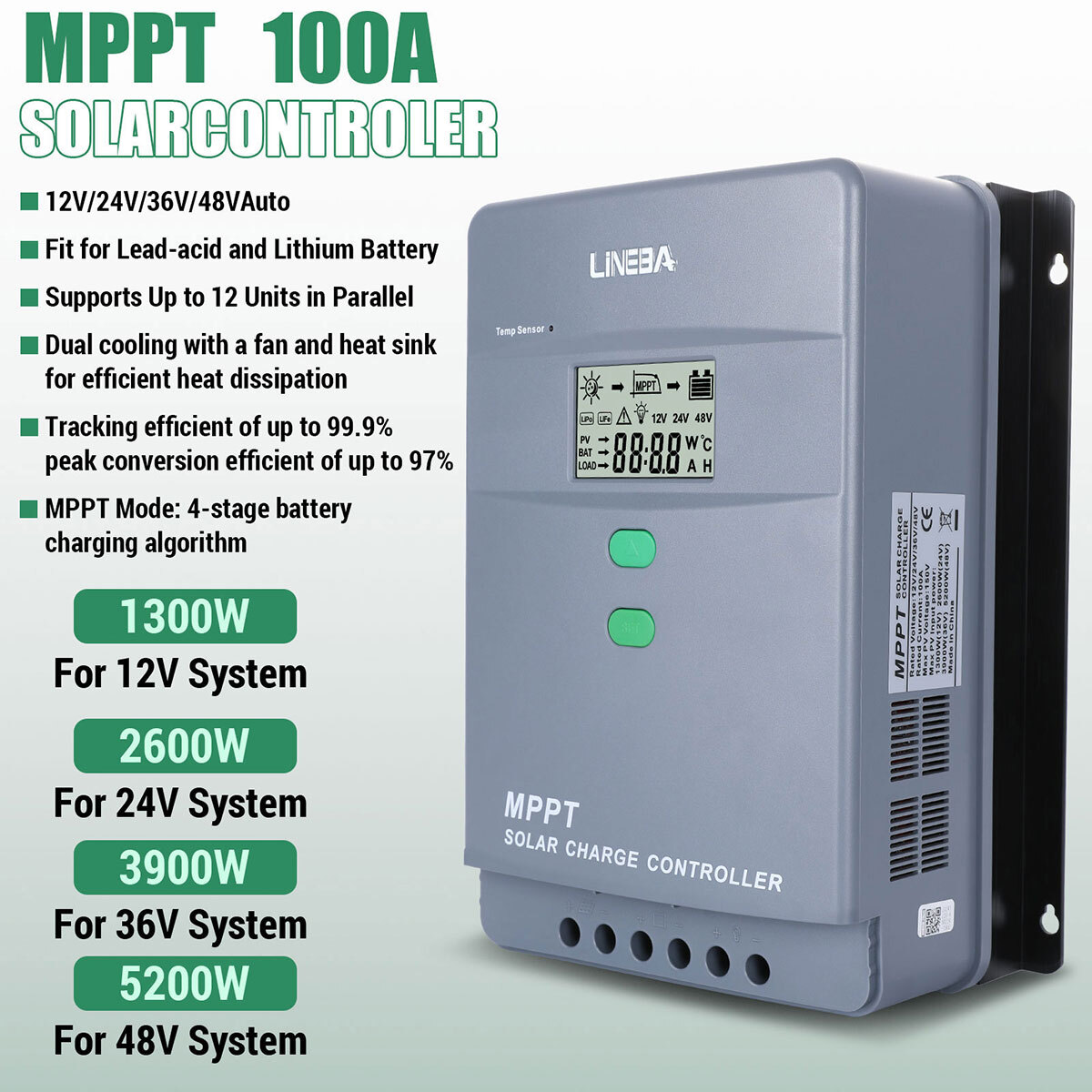 60A 100A MPPT Solar Charge Controller 12V 24V 36V 48V Battery 160VDC Parallel