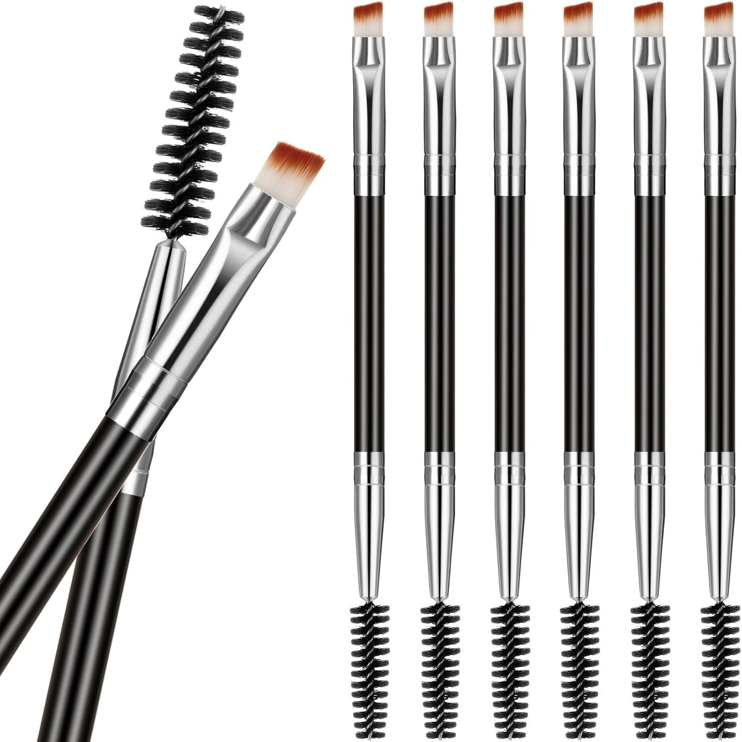 6 Pieces Duo Eyebrow Brush Angled Spoolie Brush Mini Eyelash for Tinting