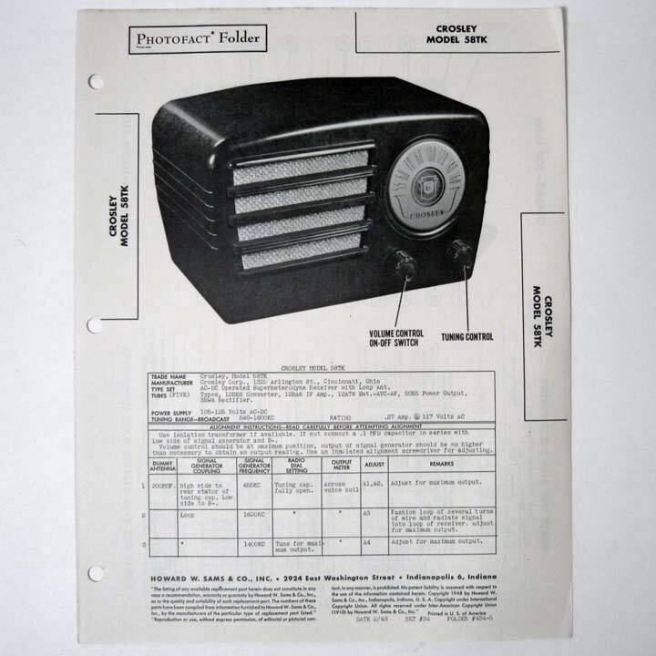 Crosley Model 58TK - SAMS Photofact ™ 1948 - New NOS