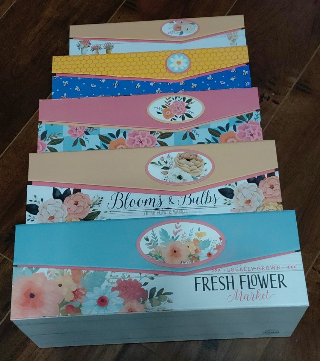 Assorted Nesting Gift Boxes Flowers Lidded Set 5 Sizes