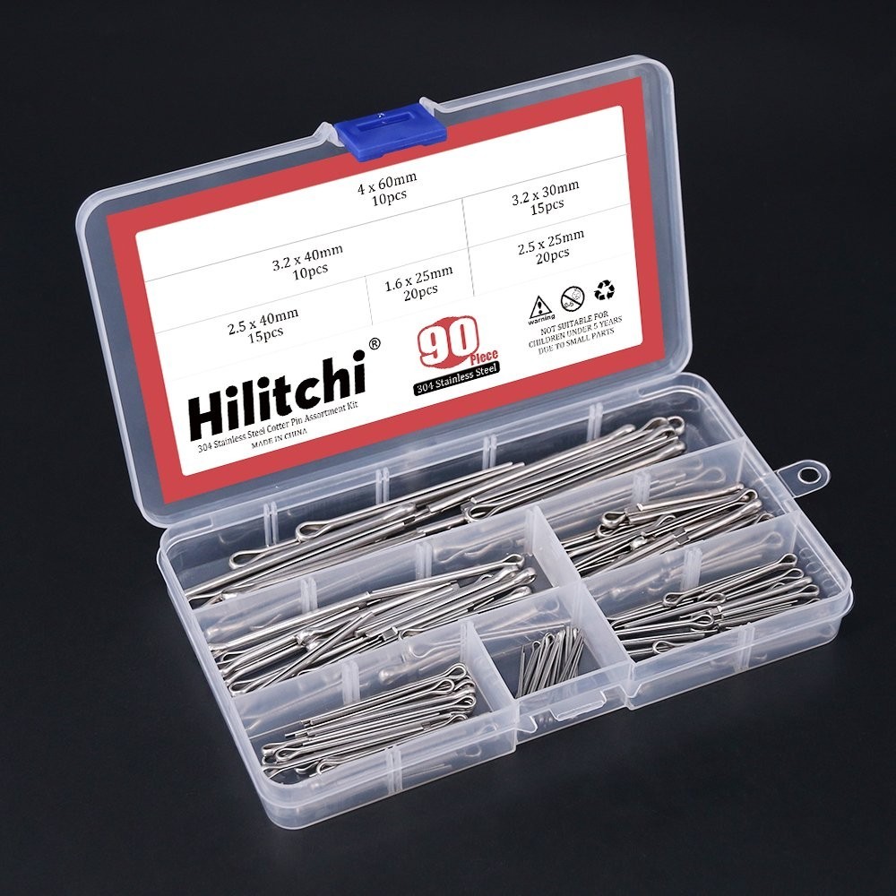 90-Piece Corrosion-Resistant Cotter Pin Kit with Individual Size Compartment