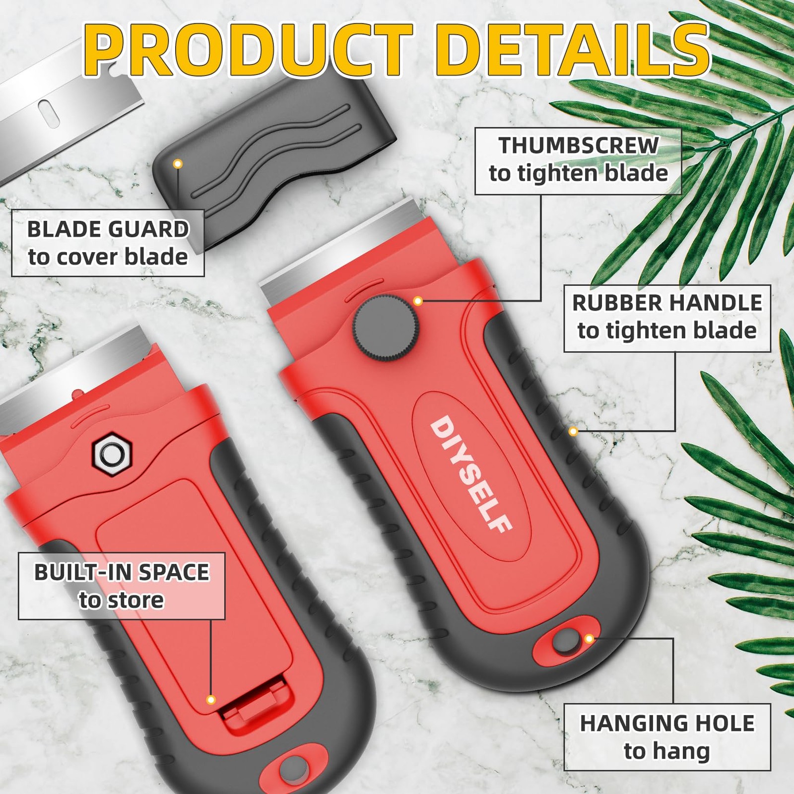 DIYSELF 1 Pack Razor Blade Scraper with 15 Extra Blades, 1 Pack, Red