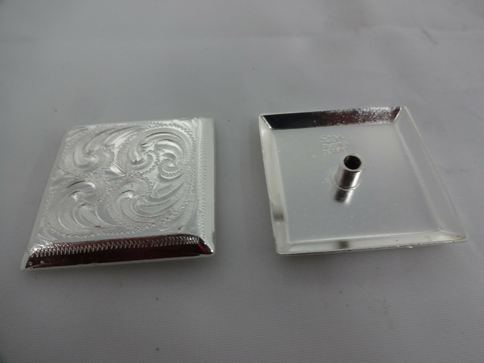 Pair Square Conchos Screw Back Silver Plate Hansen Western Gear New Horse Tack