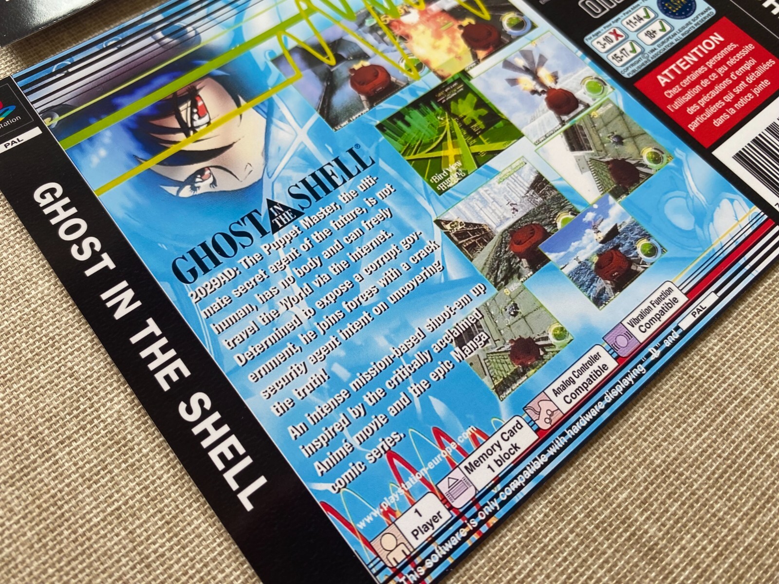 Ghost In The Shell PlayStation PS1 Replacement Inlay Covers Front Back