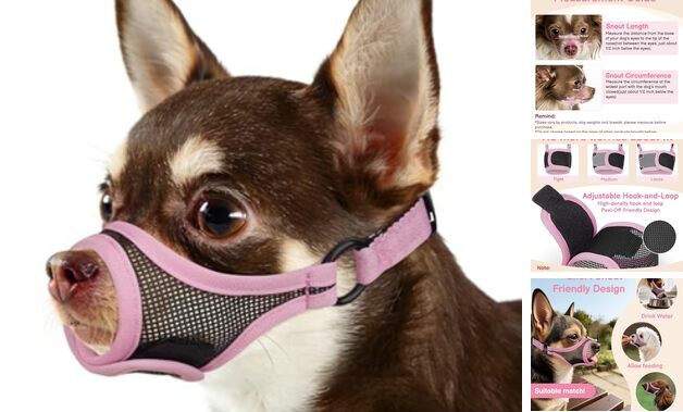 Mesh Dog Muzzle for Short Snout Small Dogs, Adjustable Muzzle for Chihuahua