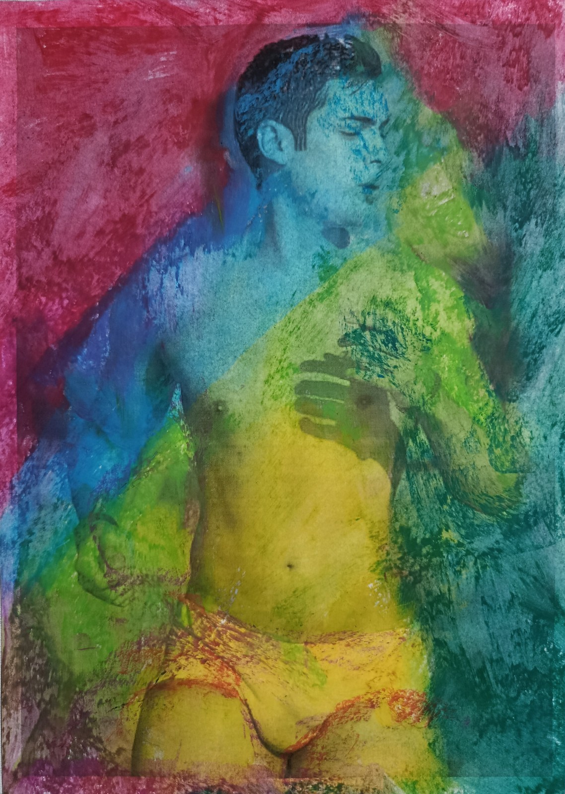 Man Man | Modern Nude Art - Mixed Media | Oil Chalk Painting Print Fusion | A4