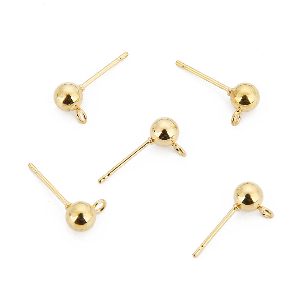 50pcs Stainless Steel 4mm Round Ball Earrings Stud Posts with Loop