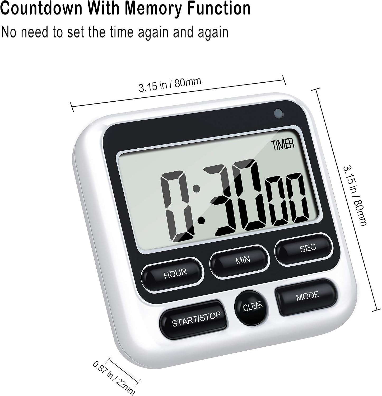 Ktkudy Digital Kitchen Timer – Mute/Loud Alarm, 12-Hour Clock & Memory Function