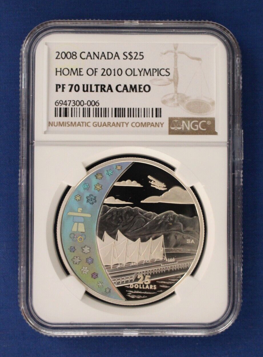 2008 Canada Silver Proof $25 coin "Winter Olympics" NGC Graded PF70 with COA