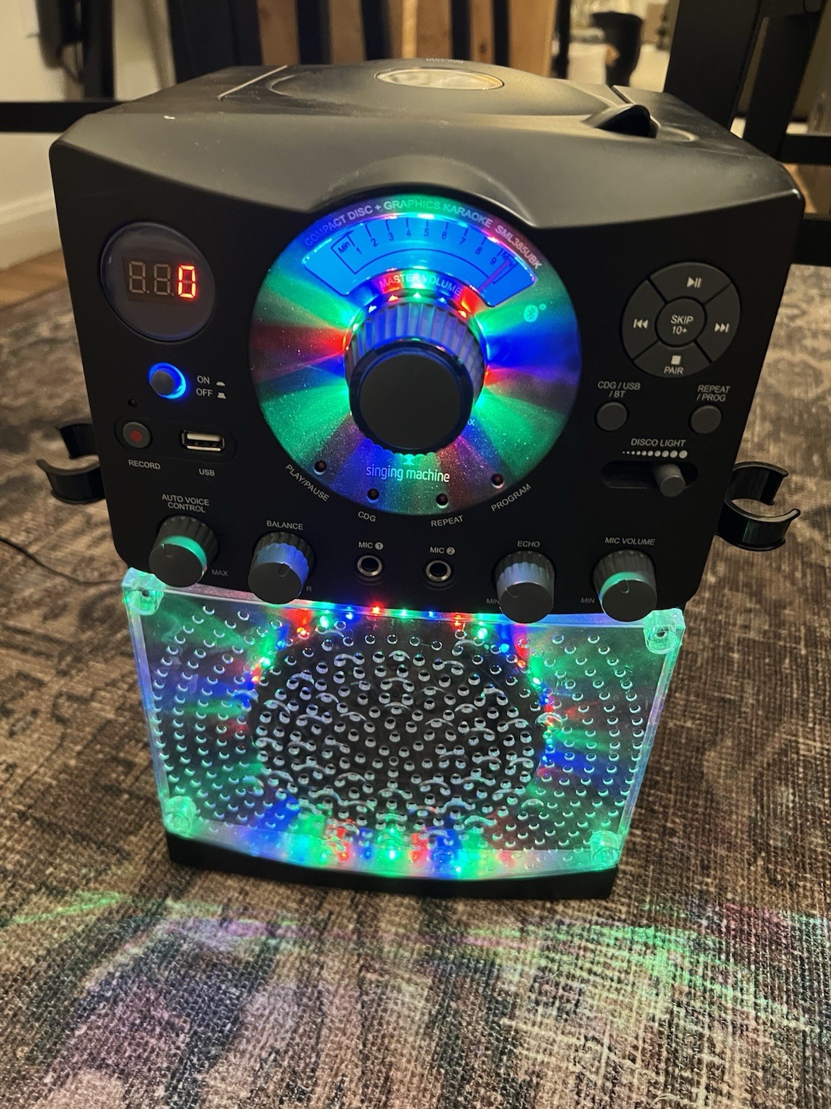 The Singing Machine SML385UBK Karaoke System Bluetooth CD+G Disco Lights