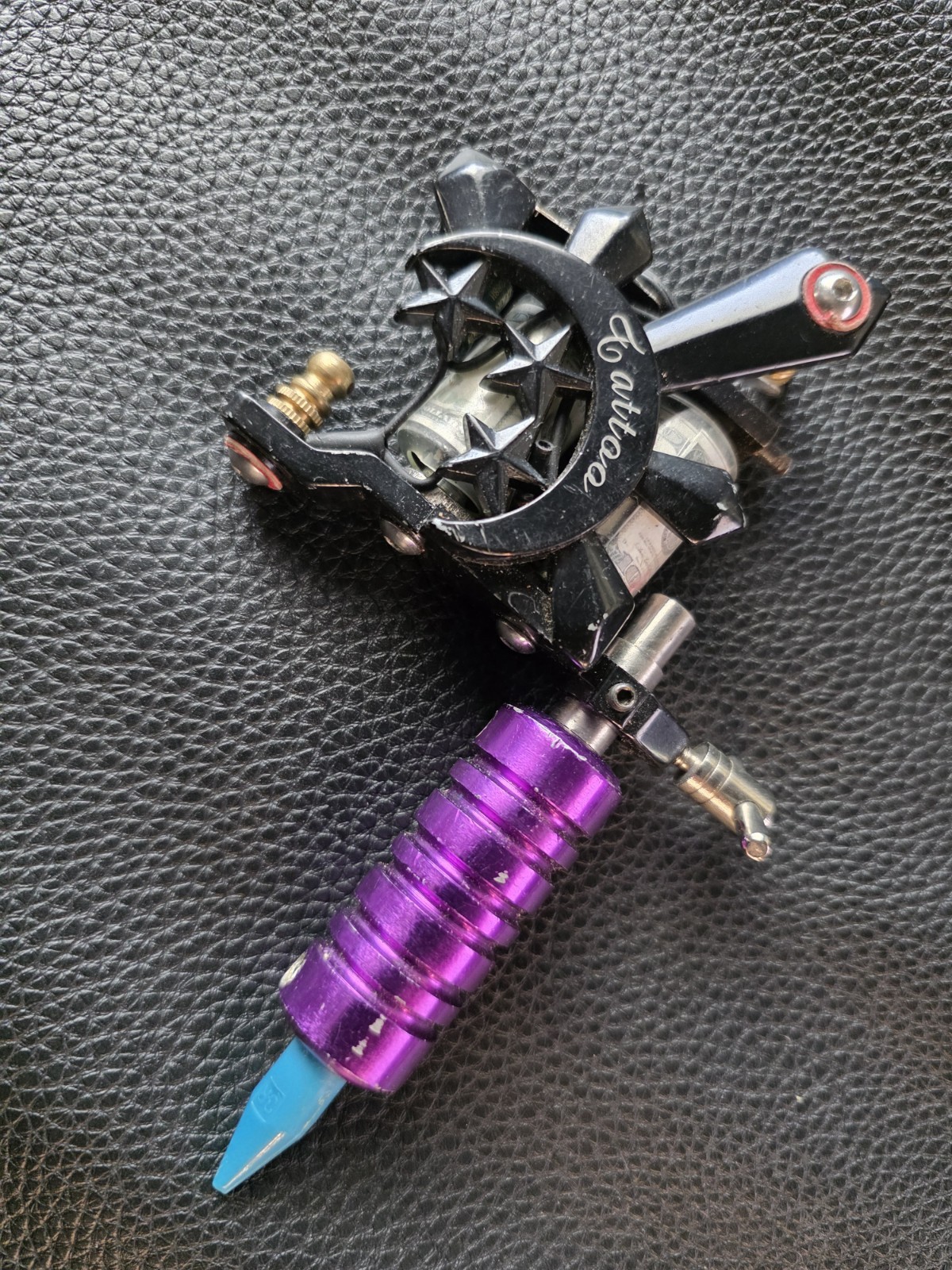 Dual Coil Tattoo Gun Machine Purple Anodized Grip $100 Bills Moon Stars