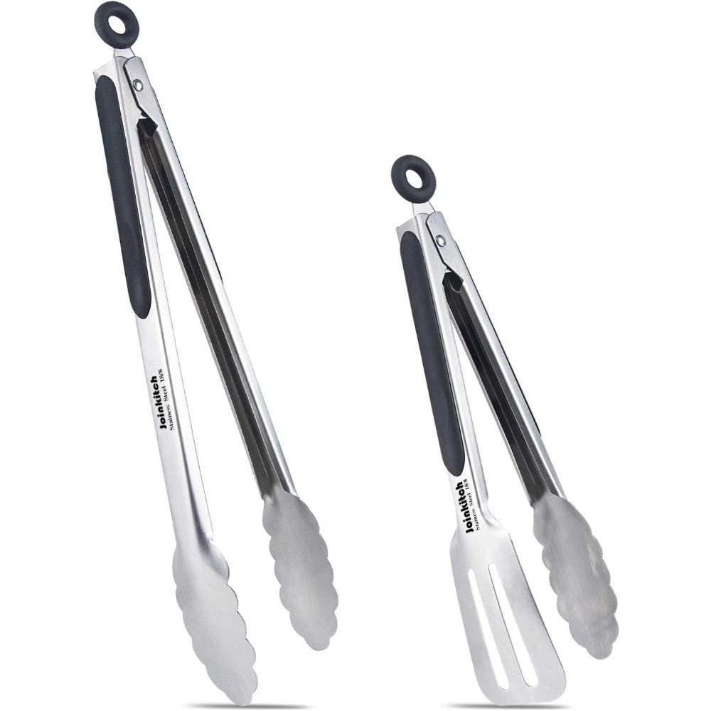 Stainless Steel Kitchen Tongs Set 2-Pack 12-inch and 9-inch Heat Resistant for