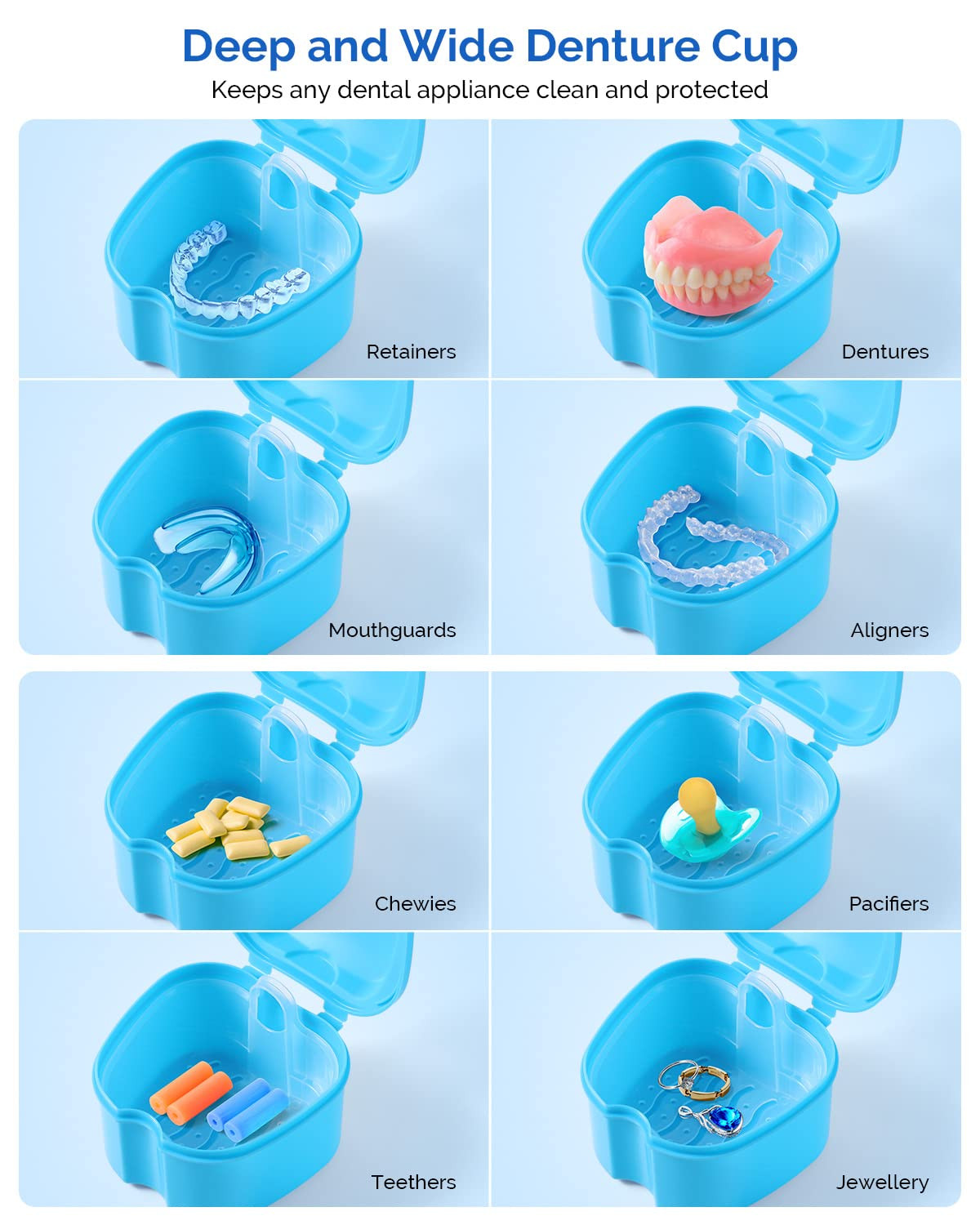 2Pcs Denture Bath Case, Denture Cup for Soaking Dentures with Strainer Basket Tr
