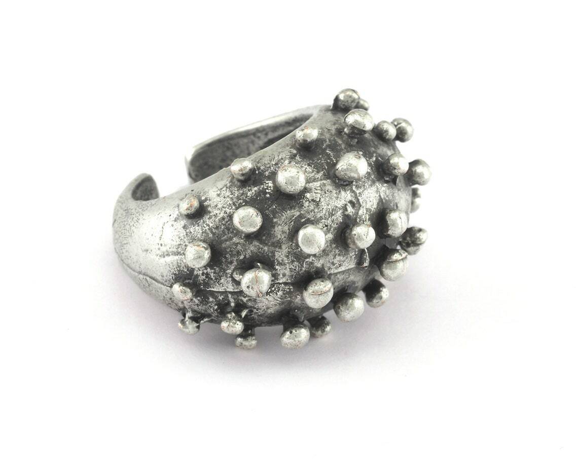Dotted Ring Adjustable Antique Silver Plated brass 17.5mm 7US inner size 2724
