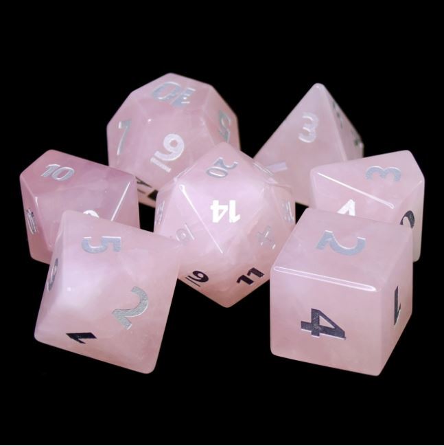 Rose Quartz Gemstone Dice Set -Poly RPG DnD Dungeons Dragons AD&D Pathfinder d20