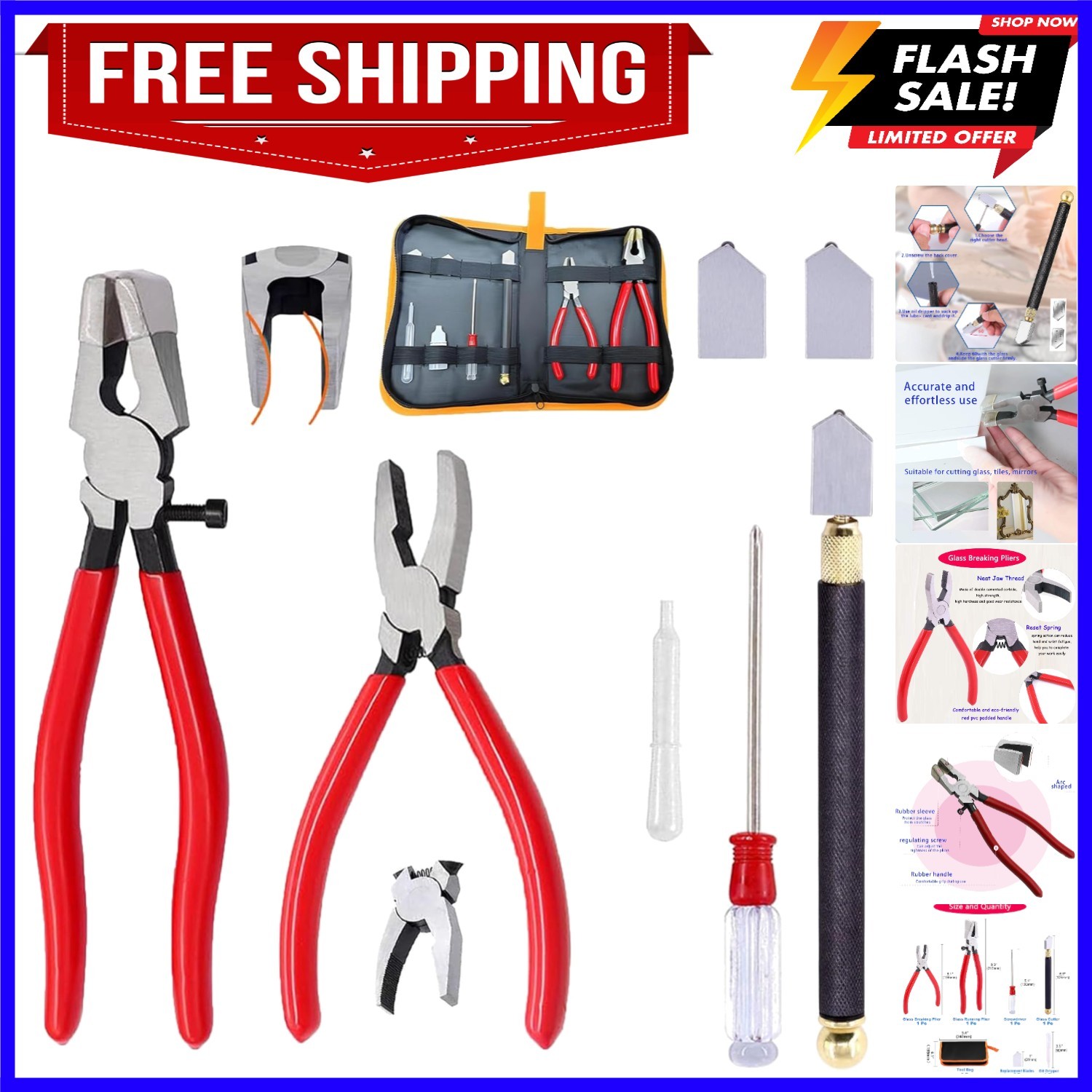 Glass Cutters Tools Set Glass Cutting Tool kit Glass Cutter Glass Running Pli...